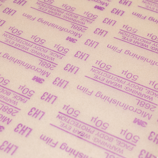 Close-up of the abrasive surface of Dead Sharp 50 micron sharpening film