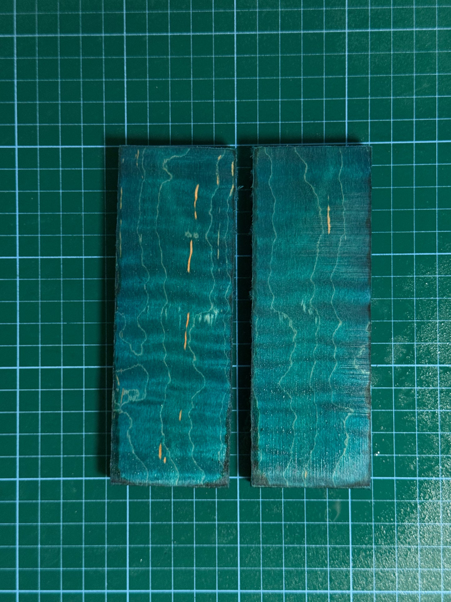 Stabilised Green Curly Maple Knife Scales